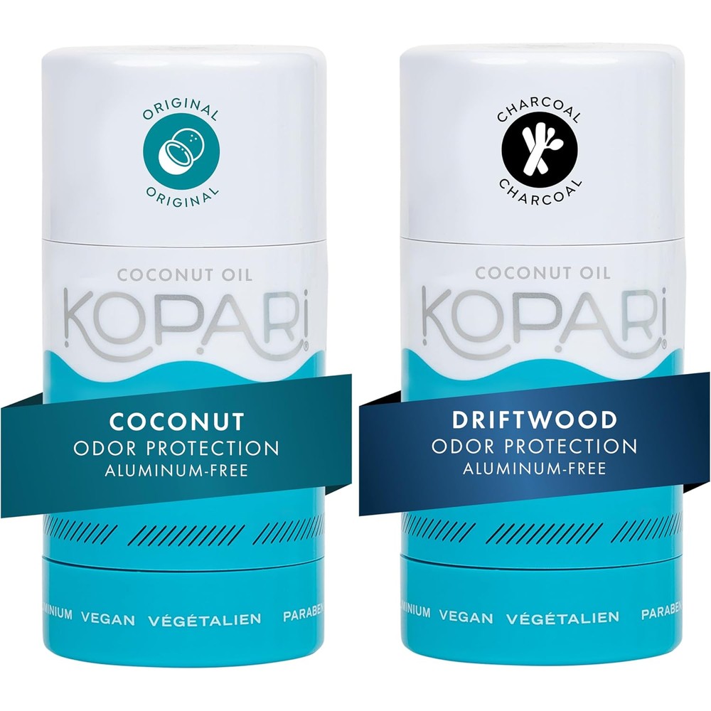 Kopari Aluminum Free Coconut Deodorant Plant Based Formula Original And Driftwood Charcoal 2 Pack 2.0 Ounce Each