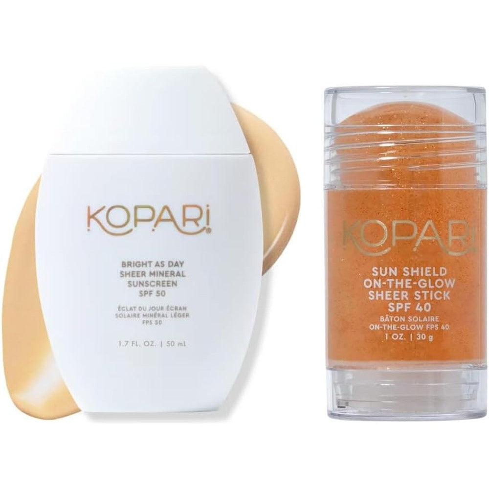 Kopari Bright As Day Sheer Mineral Facial Sunscreen SPF 50 1.7 Fluid Ounce and Sun Shield On The Glow Sheer Sunscreen Stick SPF 40 1 Ounce Duo