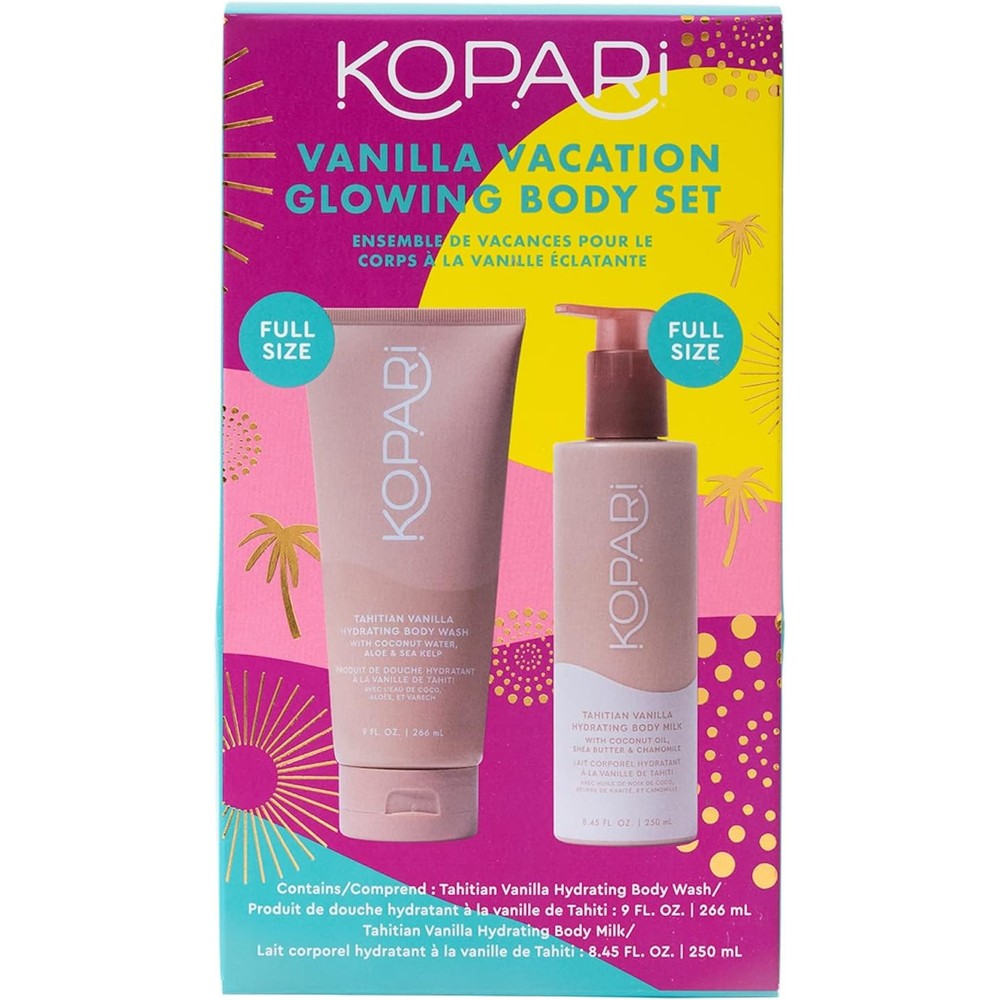 Kopari Vanilla Vacation Glowing Body Set - Full-Size Tahitian Vanilla Hydrating Body Wash And Body Milk - 2 Piece Set