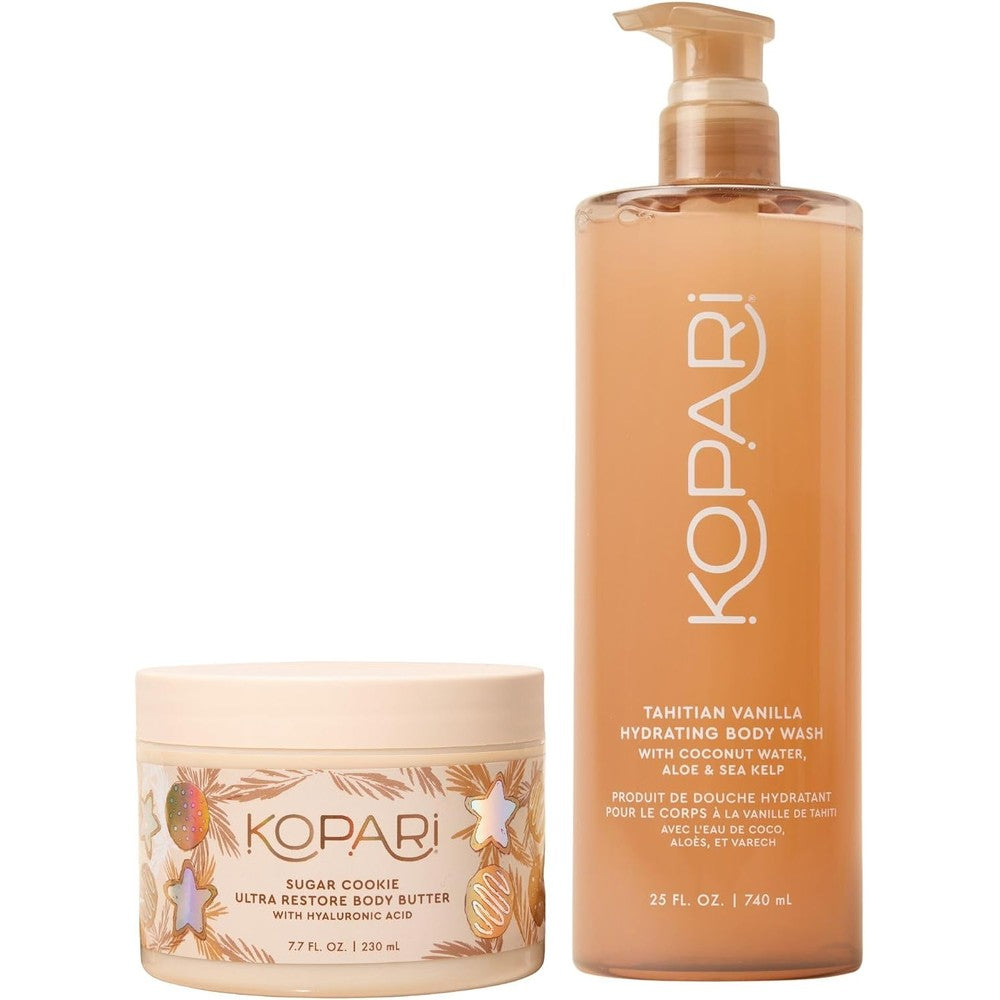 Kopari Sugared Vanilla Body Set Featuring Jumbo Hydrating Body Wash Twenty Five Fluid Ounces And Body Butter Seven Point Seven Ounces
