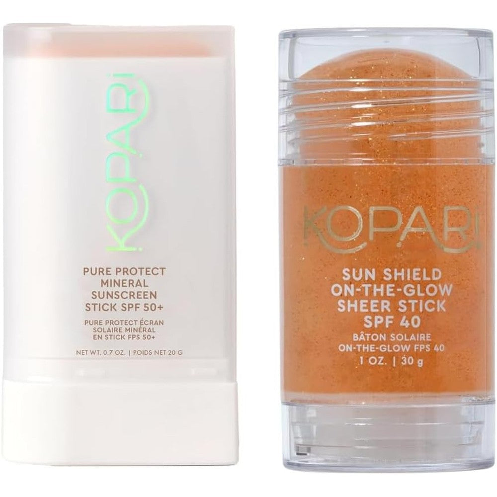 Kopari Pure Protect 100 Percent Mineral Sunscreen Stick SPF 50 Plus and Sun Shield On The Glow Sheer Sunscreen Stick SPF 40 Duo
