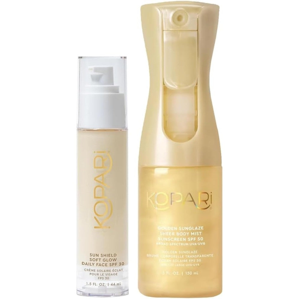 Kopari Sun Shield Soft Glow Daily Face Sunscreen SPF 30 And Golden Sunglaze Sheer Body Mist Sunscreen SPF 50 Set