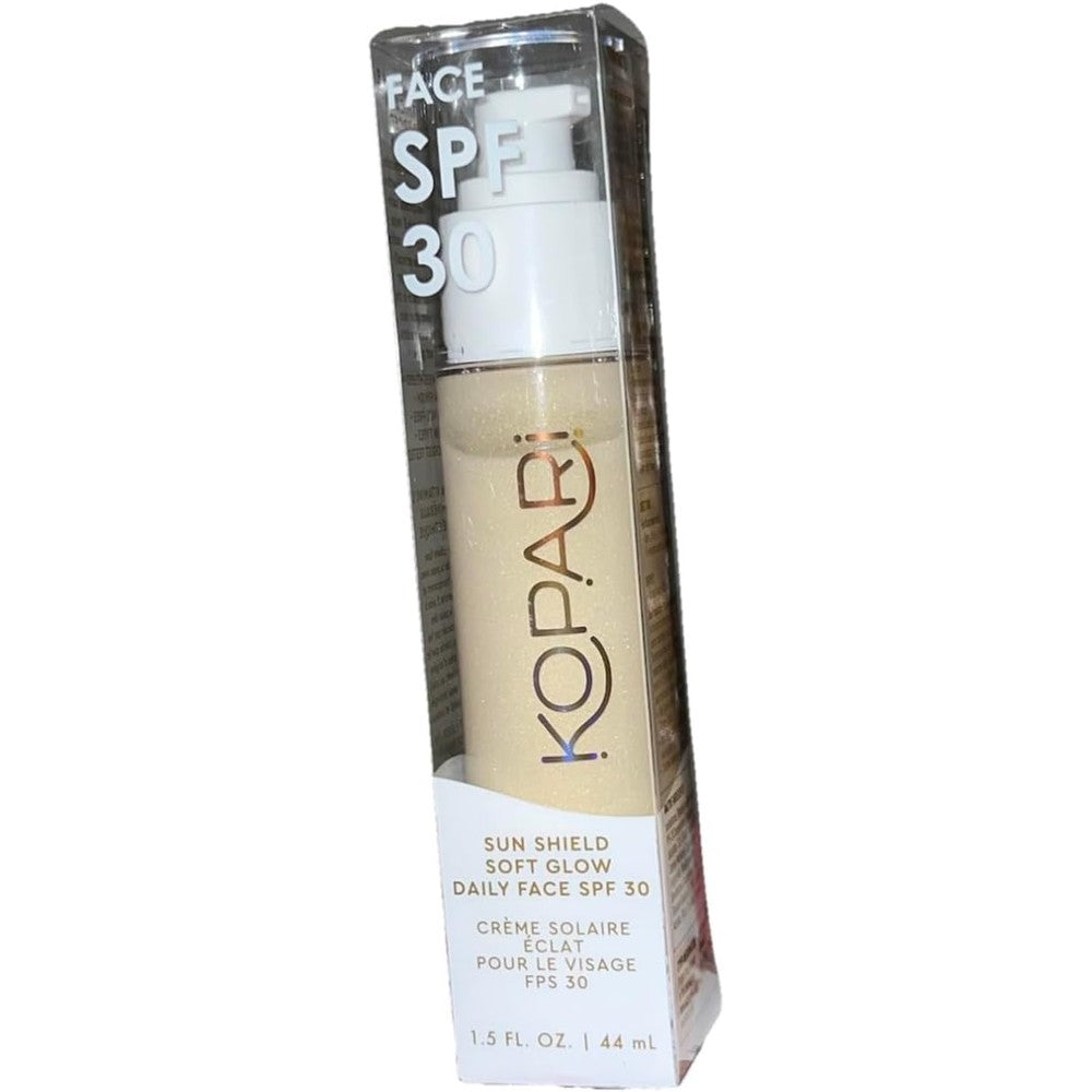 Kopari Sun Shield Soft Glow Daily Face SPF 30 Sheer Lightweight Sunscreen With Vitamin E And Pearlescent Minerals 1.5 Fluid Ounce