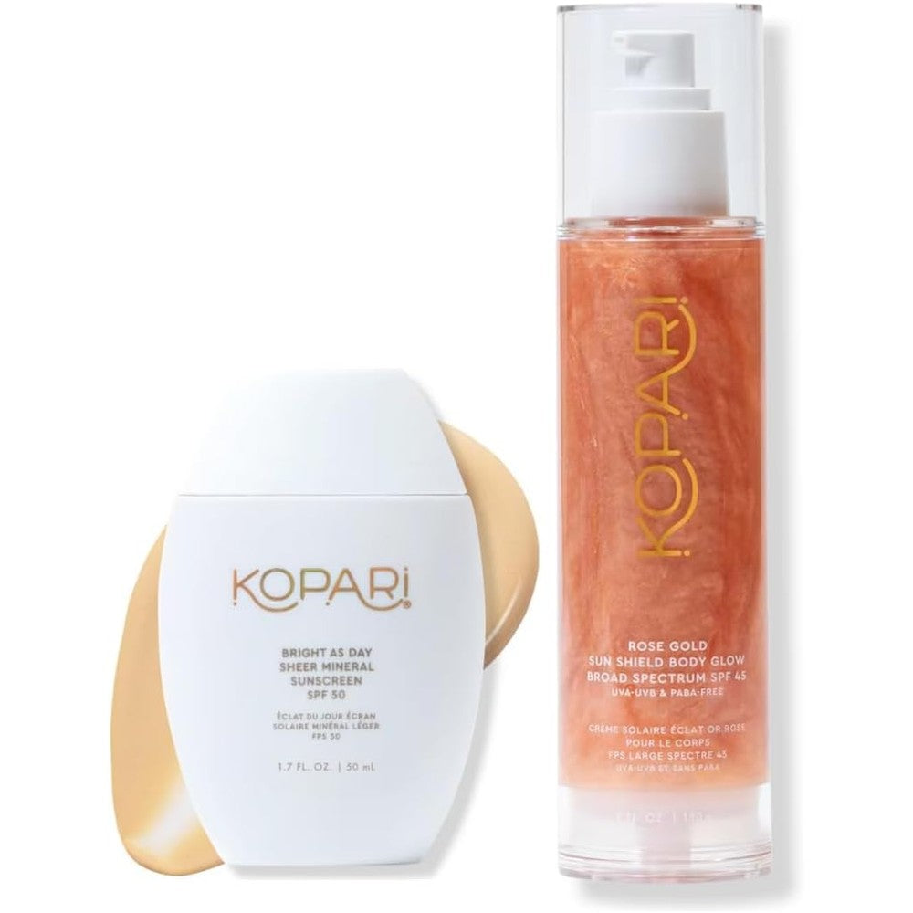 Kopari Bright as Day Sheer Mineral Sunscreen SPF 50 and Rose Gold Sunglaze Sheer Body Mist Sunscreen SPF 42 Sun Protection Set