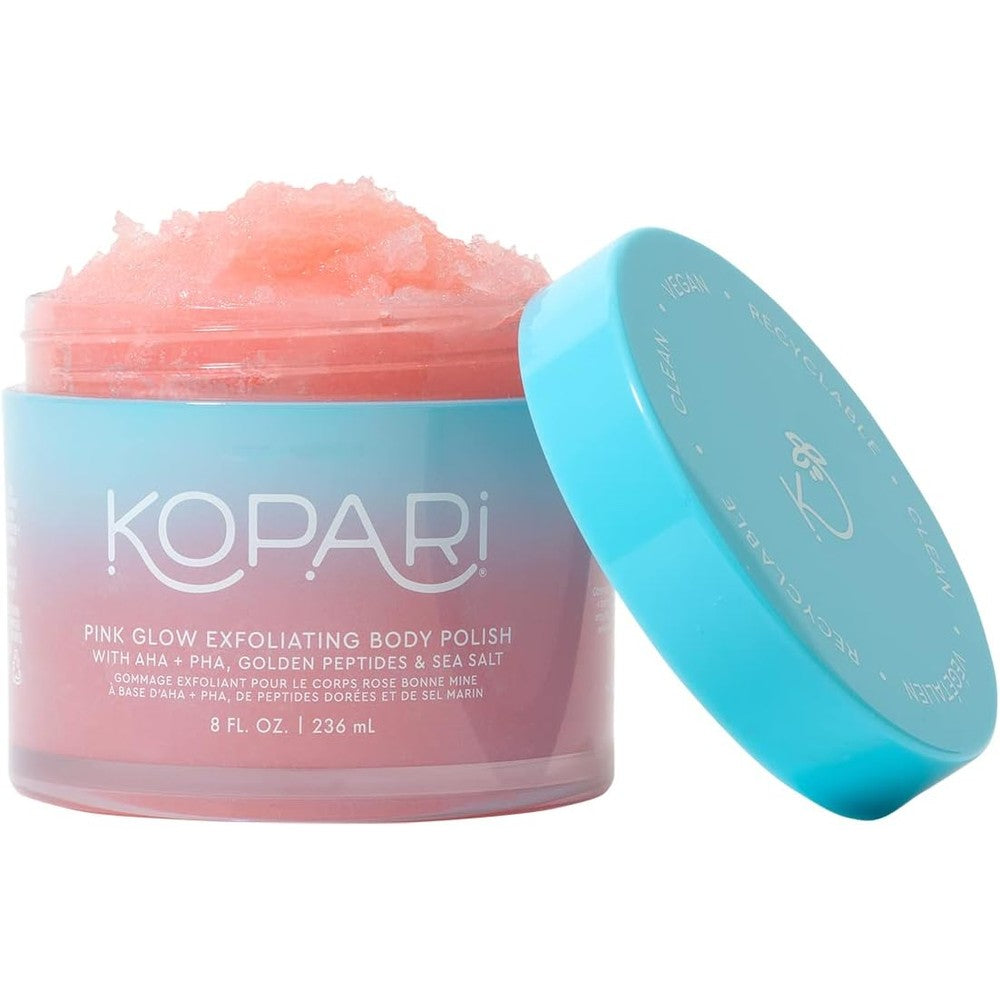 Kopari Pink Glow Exfoliating Body Polish AHA Vegan Body Scrub Pink Haze 8 Ounce