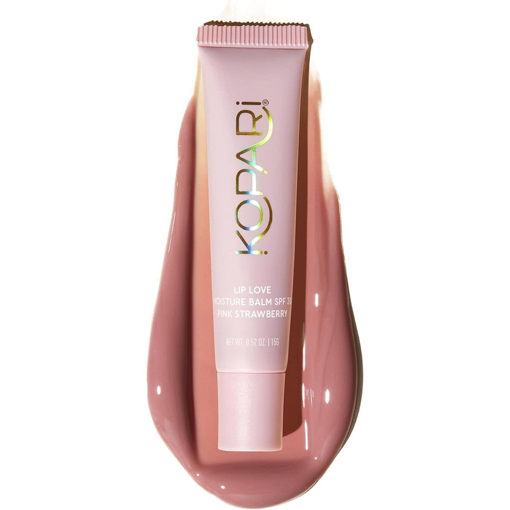 Kopari Lip Love Moisture Balm Pink Strawberry SPF 30 Mineral Zinc Oxide Tinted Lip Sunscreen 0.35 Ounce