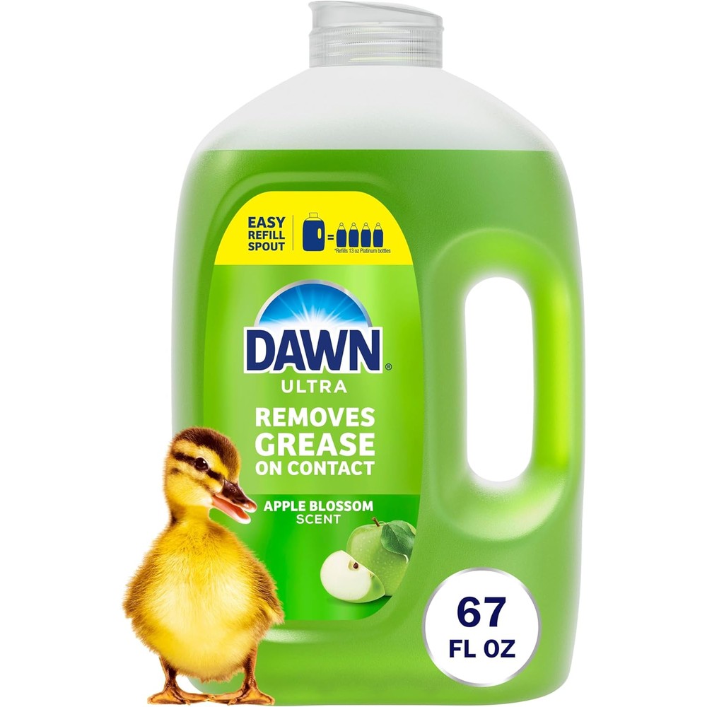 Dawn Ultra Dish Soap Refill Jug Apple Blossom Scent Large Size Liquid Dishwashing Detergent Powerful Grease Fighting Formula 67 Fluid Ounces