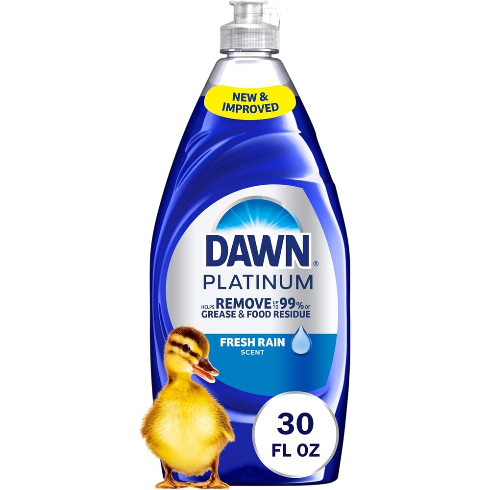 Dawn Platinum Dish Soap Fresh Rain Scent Liquid Dishwashing Detergent Powerful Tough Grease Removal 30 Fluid Ounces