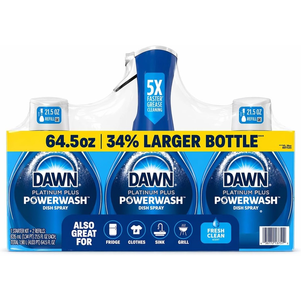 Dawn Platinum Powerwash Dish Spray Fresh Scent 1 Starter Kit And 2 Refills 64.5 Fluid Ounces