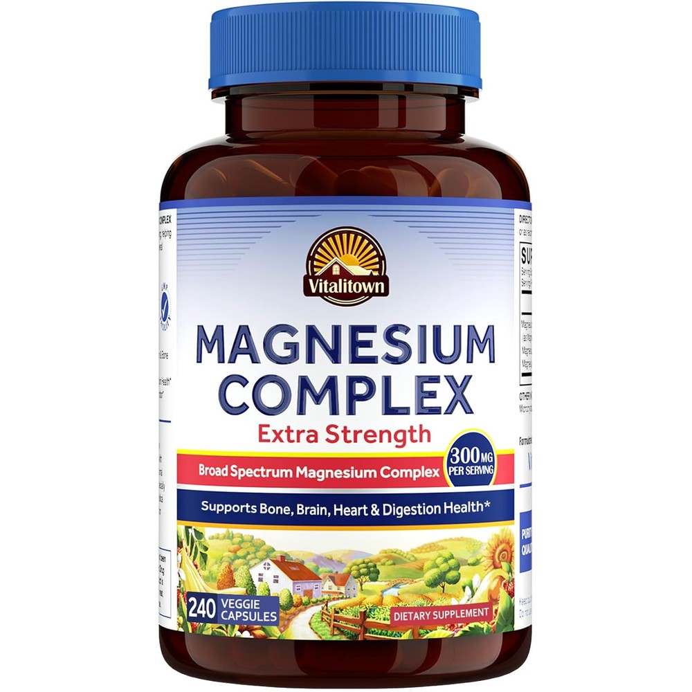 Vitalitown Magnesium Complex Supplement 300 Milligrams Elemental Magnesium 240 Vegan Capsules