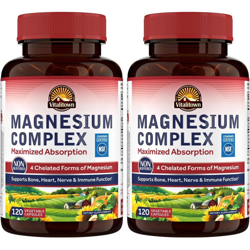 Vitalitown Magnesium Complex Supplement 500mg NSF Certified Chelated 4-in-1 Blend 2 Packs 240 Capsules