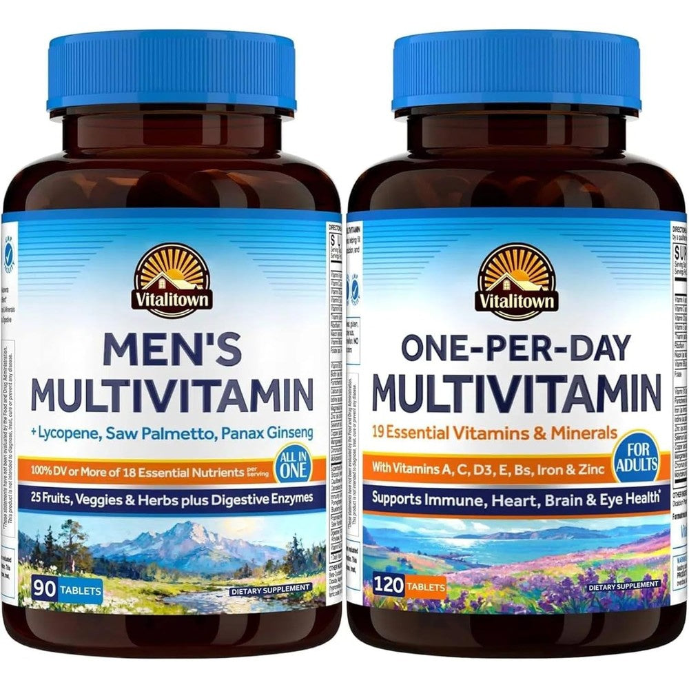 Vitalitown One-Per-Day Multivitamin And Men's Multivitamin Daily Nutritional Support Supplement Tablets