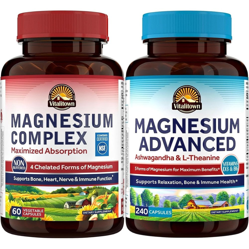 Vitalitown Magnesium Complex High Absorption Supplement With Ashwagandha D3 And B6 Calm And Daily Support Bundle