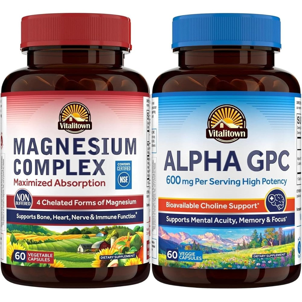 Vitalitown Magnesium Complex Supplement And Alpha GPC Chelated High Absorption Formula