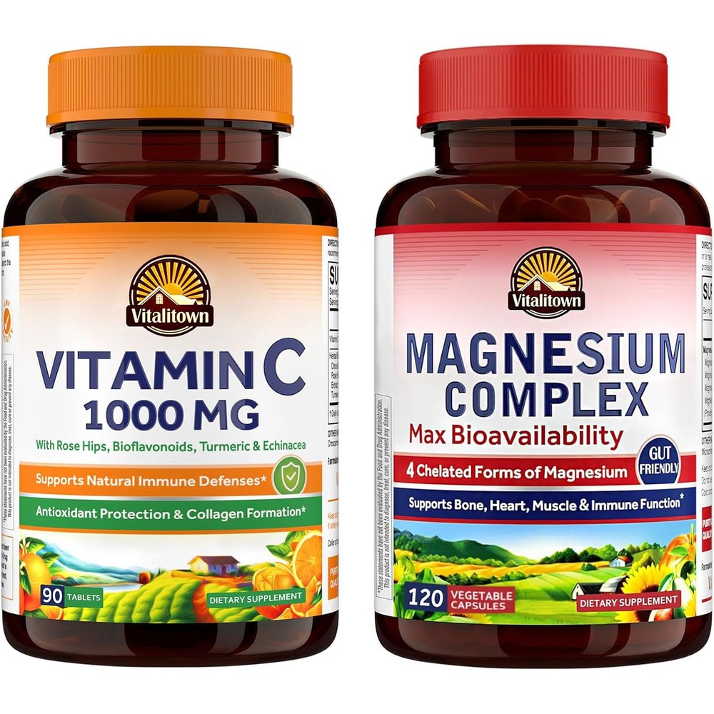 Vitalitown Magnesium Complex Supplement 500mg And Vitamin C Complex 1000mg High Absorption Chelated Formula