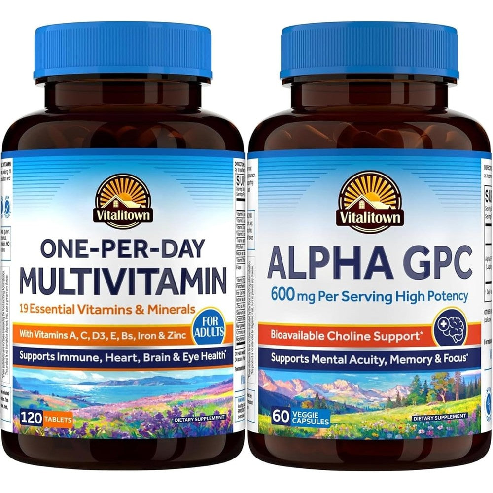 Vitalitown One Per Day Multivitamin And Alpha GPC Cognitive Support Formula Complete Daily Nutritional Supplement 120 Tablets