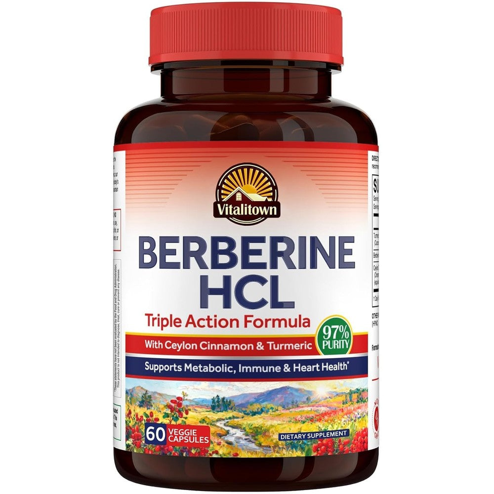 Vitalitown Berberine HCl 200mg With Ceylon Cinnamon And Turmeric 97% Purity Concentrated Supplement 60 Veggie Capsules