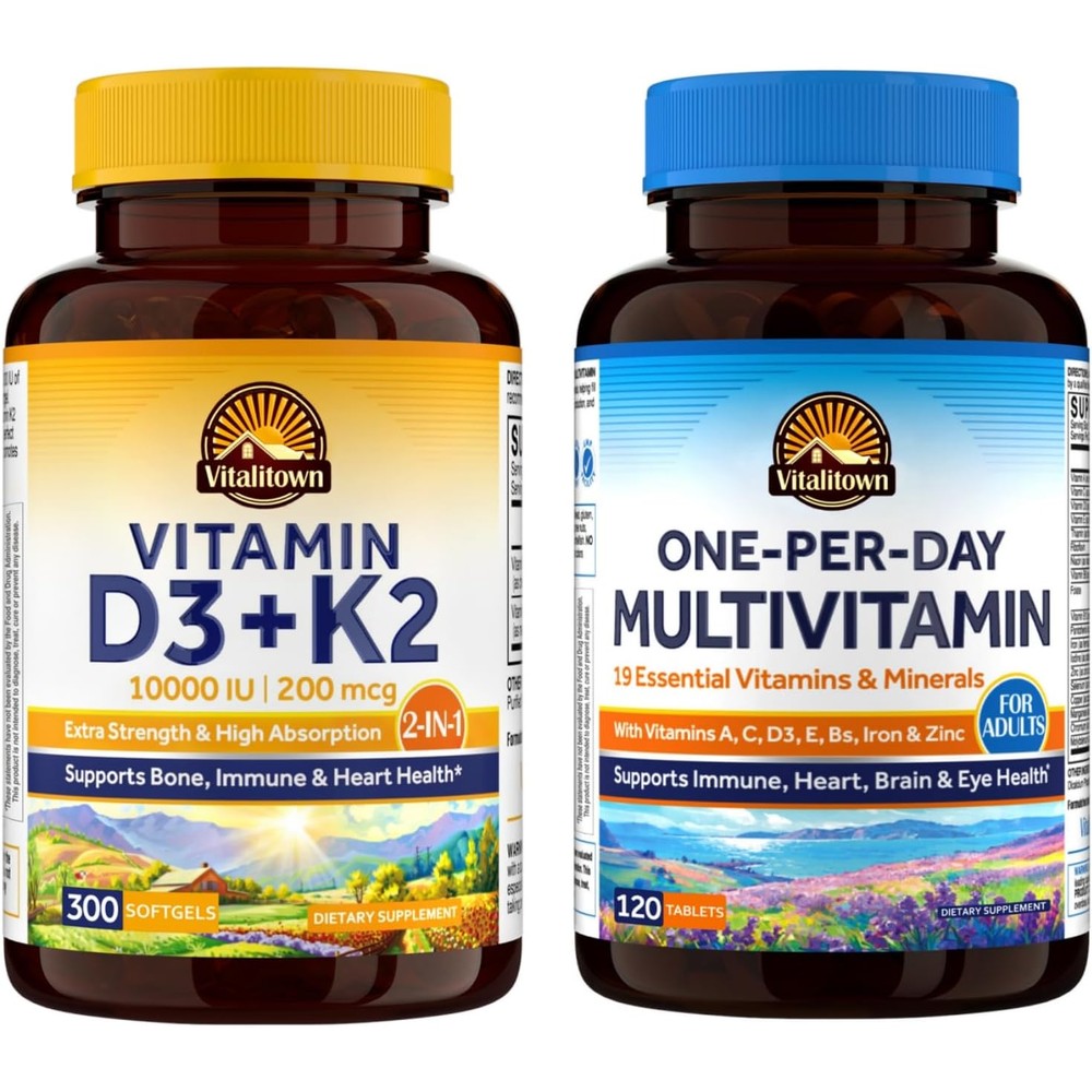 Vitalitown Vitamin D3 K2 And Multivitamin Bundle With 10000 IU Vitamin D3 And Essential Minerals For Bone And Immune Health 420 Count