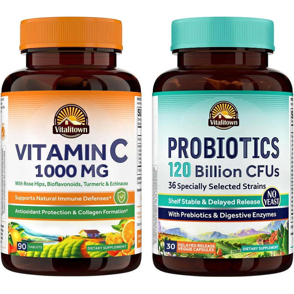 Vitalitown Vitamin C Complex 1000mg And Probiotics 120 Billion CFUs Wellness Bundle