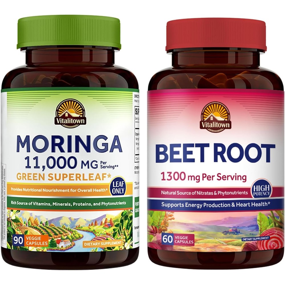 Vitalitown Moringa 90 Capsules And Organic Beet Root 60 Capsules 1300 Milligrams