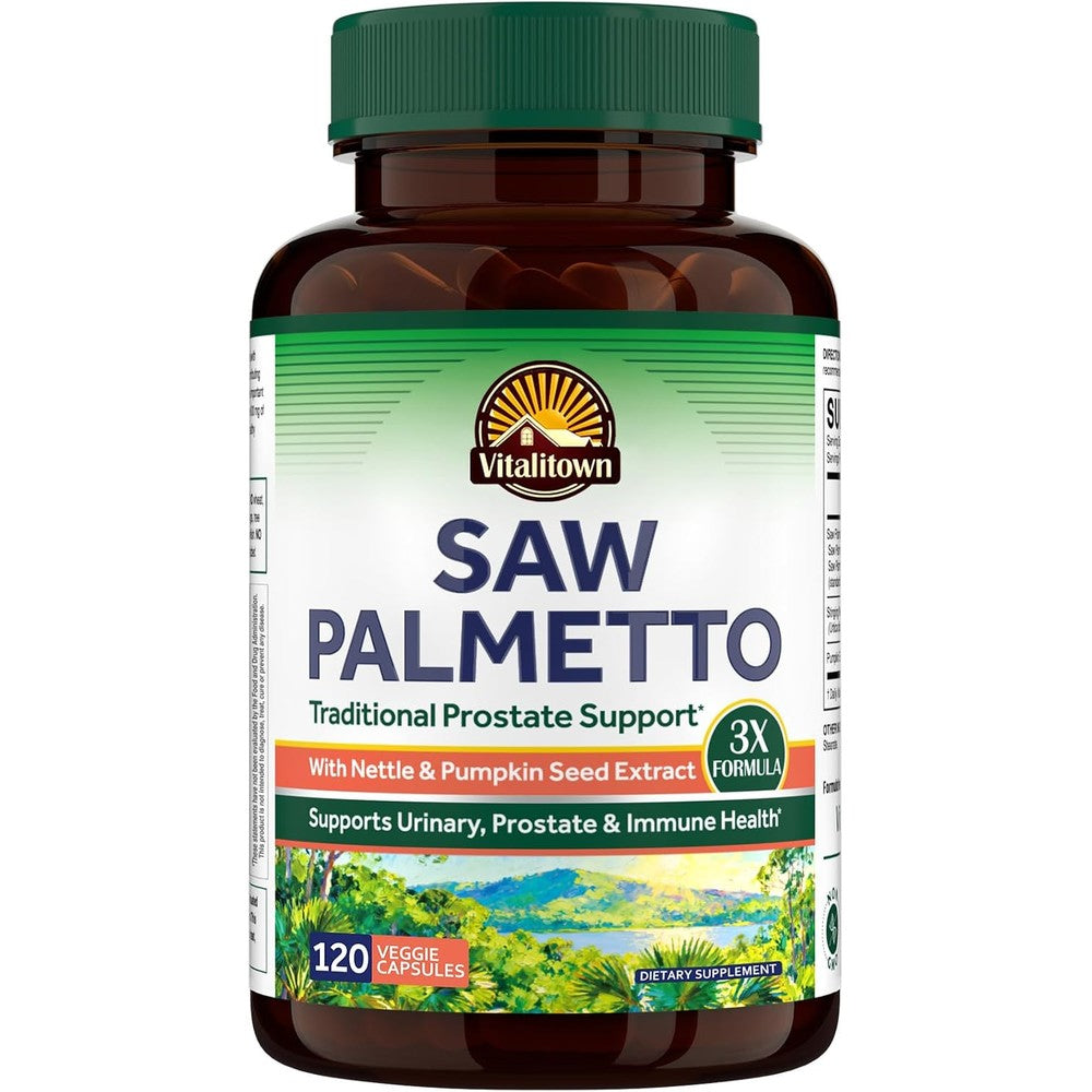 Vitalitown Saw Palmetto For Men 600 Milligram With Stinging Nettle And Pumpkin Seed Extract 120 Vegan Capsules