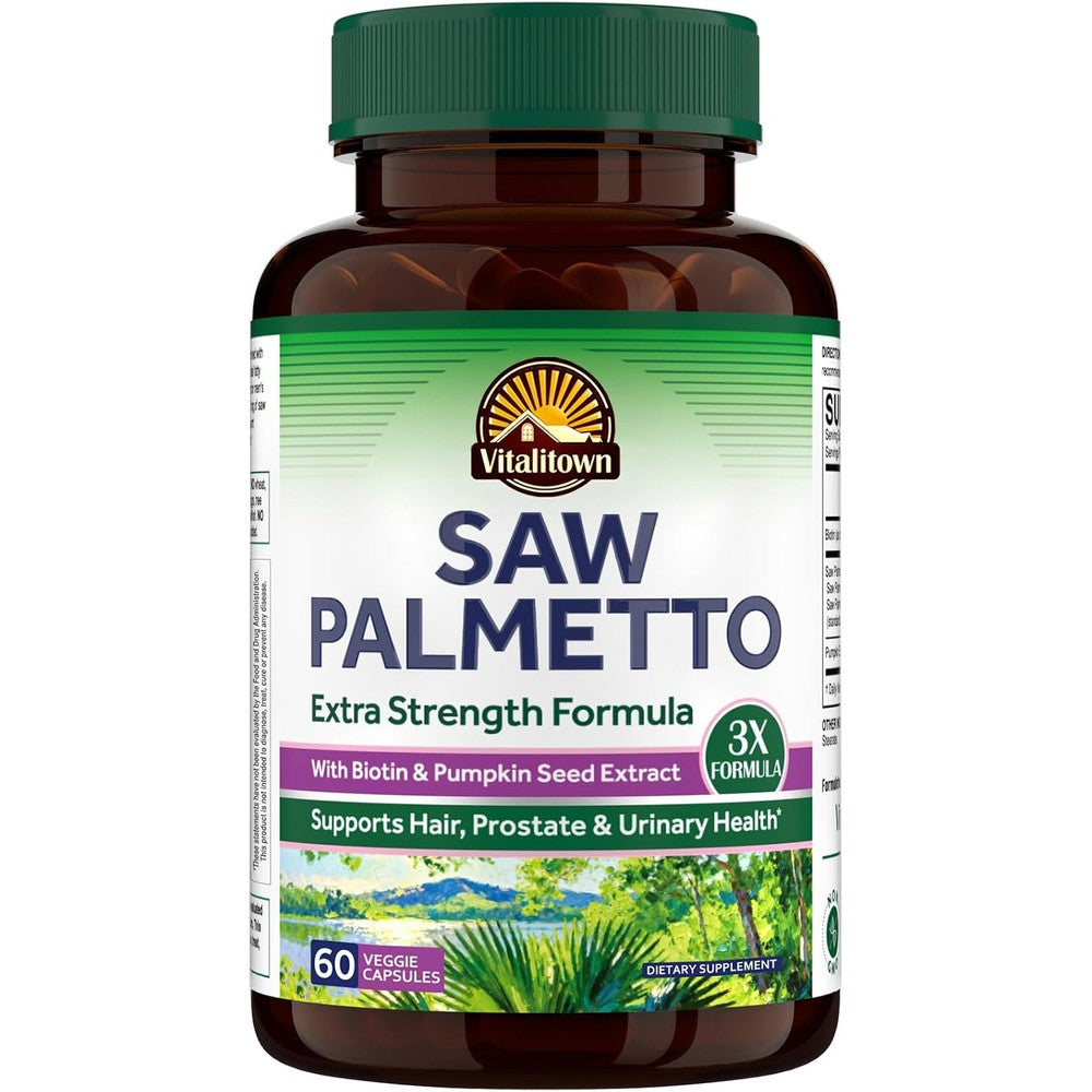 Vitalitown Saw Palmetto For Men 1500 Mg With Pumpkin Seed Extract And Biotin 60 Vegan Capsules