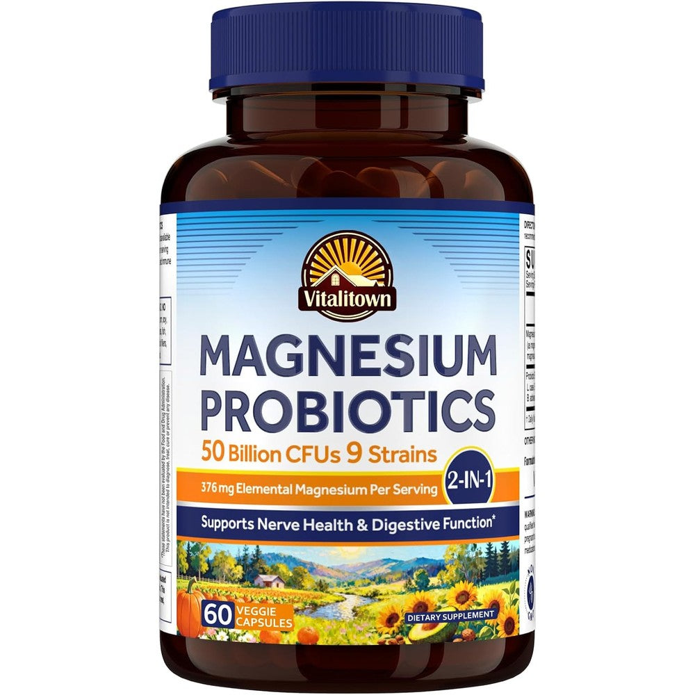 Vitalitown Magnesium Complex 376mg With Probiotics 50 Billion CFU 60 Vegan Capsules