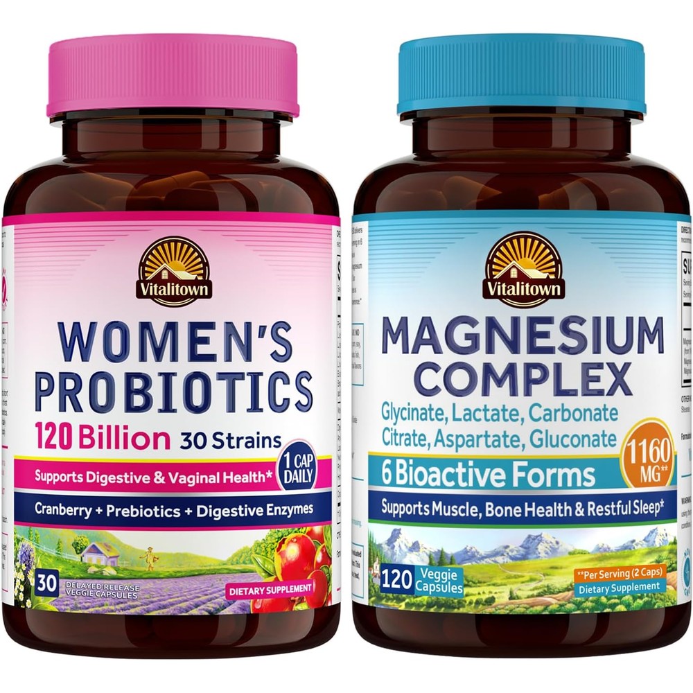Vitalitown Probiotic Plus Magnesium Bundle Pack Of 2 Women Probiotics And Magnesium Complex