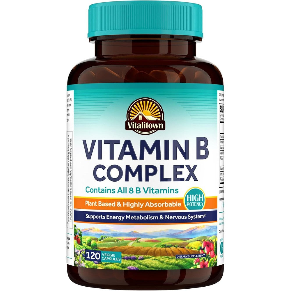 Vitalitown Vitamin B Complex Capsule For Women And Men Tissue-Ready All 8 B Vitamins Folic Acid Biotin B1 B2 B3 B6 B12 120 Capsules