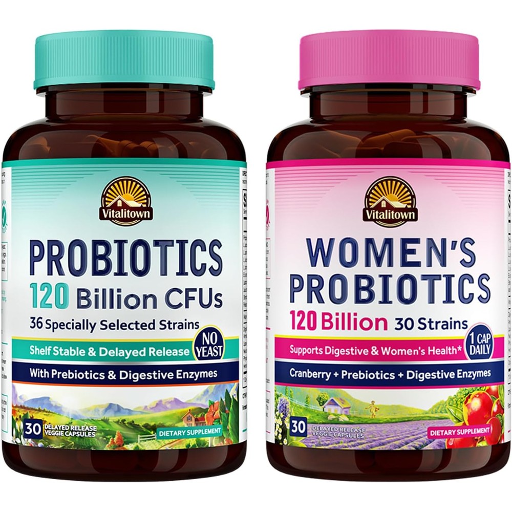 Vitalitown Probiotic Bundle Pack Of 2 Probiotics 120 Billion CFUs And Womens Probiotics 60 Capsules