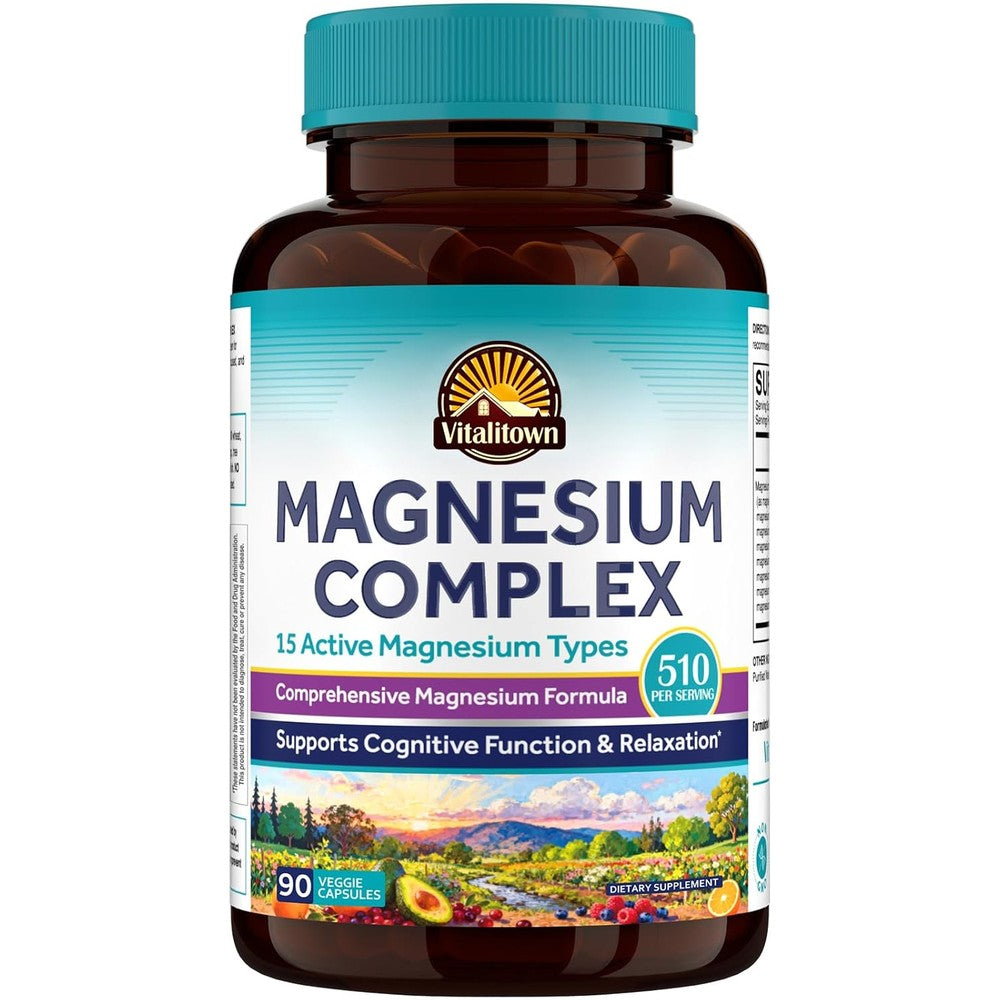 Vitalitown Magnesium Complex 510mg 15-In-1 Glycinate Citrate Malate Taurate And More 90 Vegan Capsules