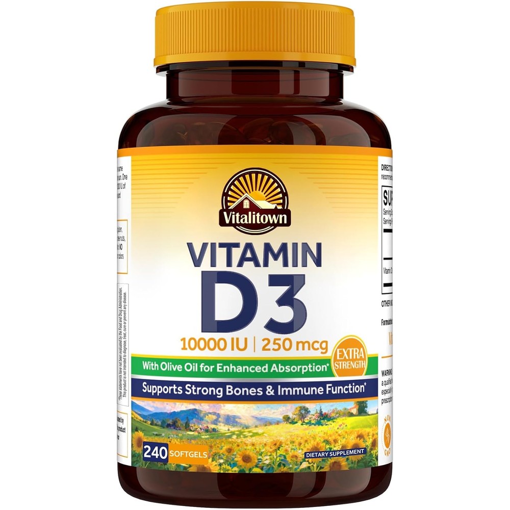 Vitalitown Vitamin D3 10,000 IU High Potency Olive Oil Based Softgels 240 Count