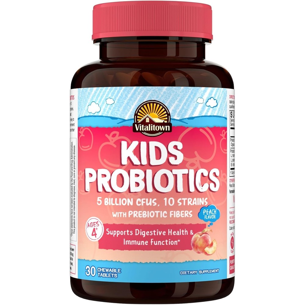 Vitalitown Kids Probiotics With Prebiotics Ages 4 Plus Daily Gut Digestive And Immune Health Support Supplement 5 Billion CFUs 10 Diverse Strains P...