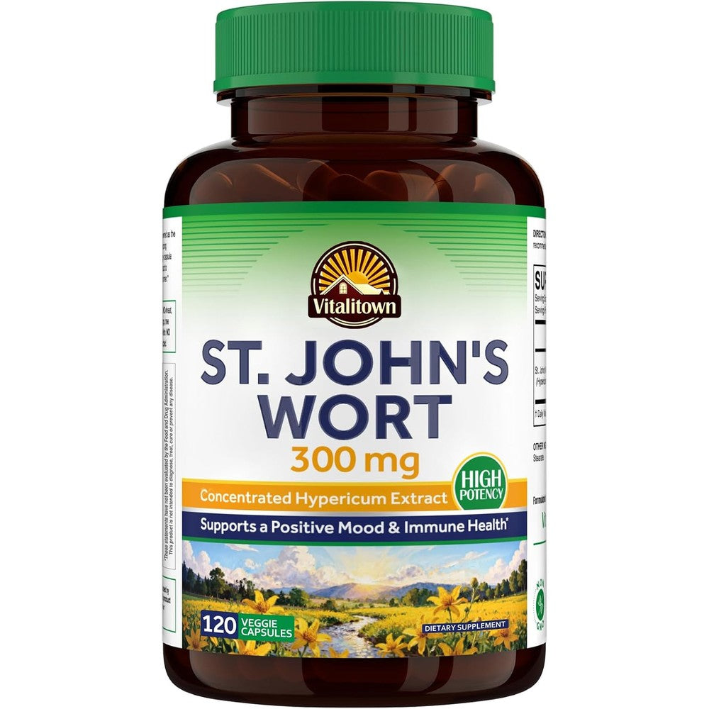 Vitalitown St. John's Wort 300 Milligrams Concentrated Herbal Extract 120 Vegan Capsules