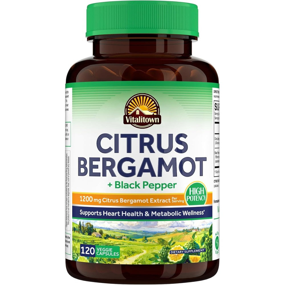Vitalitown Citrus Bergamot Supplement 1200mg With Black Pepper Extract 120 Capsules
