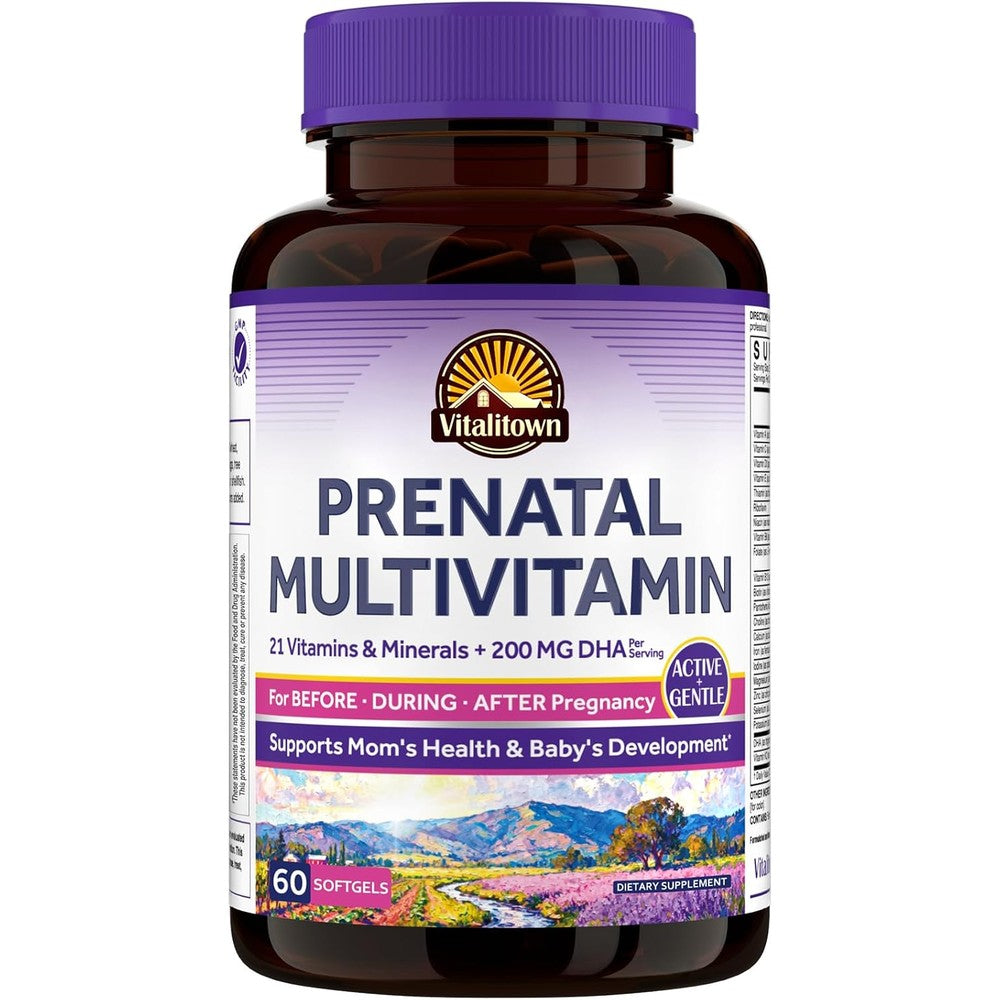 Vitalitown Prenatal Vitamins For Women With Methylfolate DHA And Choline Healthy Growth And Brain Development 60 Softgels