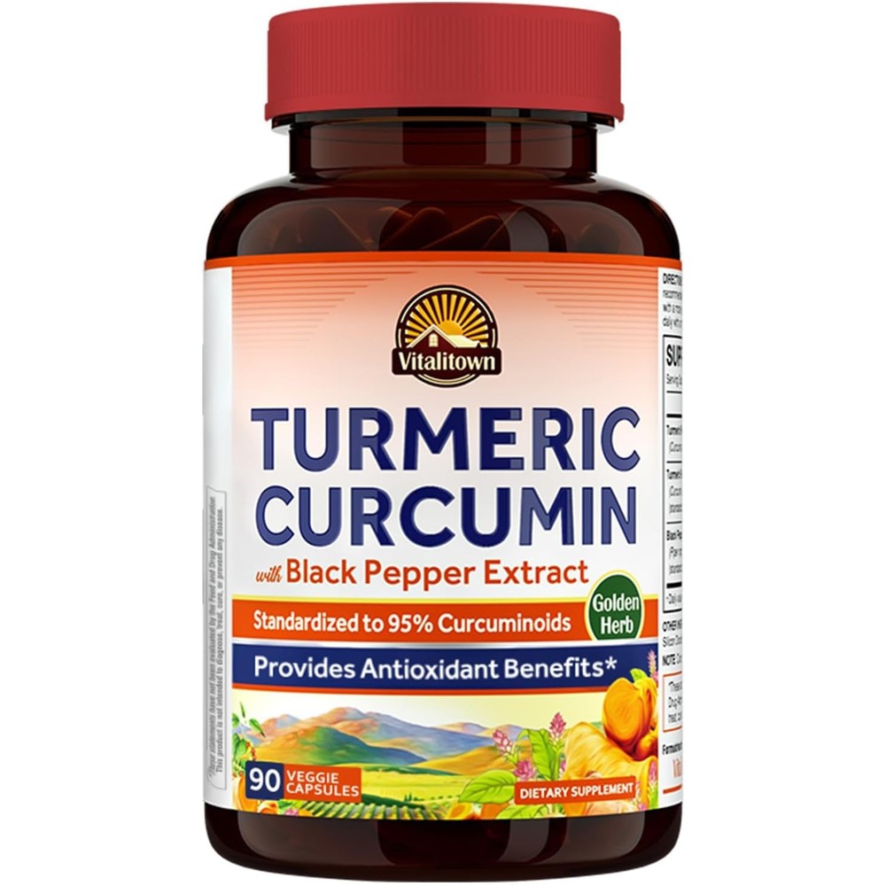 Vitalitown Turmeric Curcumin Root And Black Pepper 1800 Milligrams India Grown 95 Percent Standardized Curcuminoids Vegan Support 90 Count