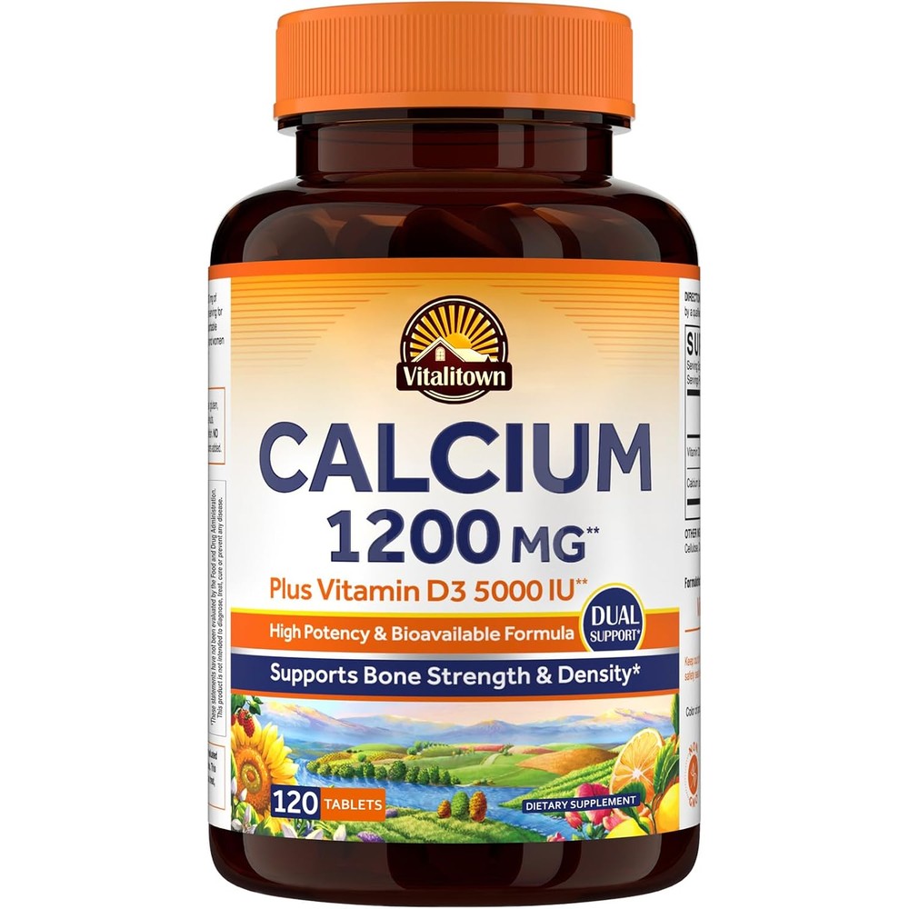 Vitalitown Calcium 1200 Mg With Vitamin D3 5000 IU Maximum Absorption Bone Strength Support Supplement For Women And Men 120 Tablets