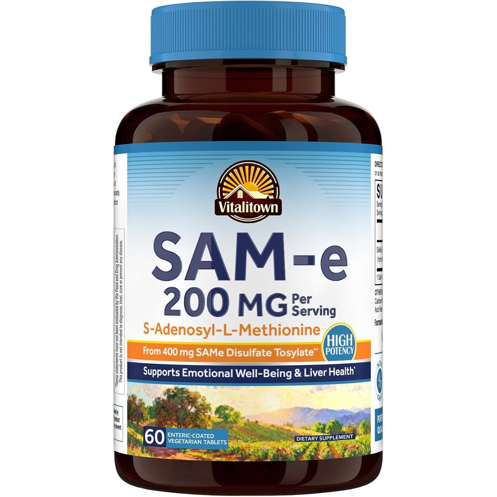 Vitalitown S-Adenosyl-L-Methionine 200 Milligrams Serving High Strength Biologically Active Form For Liver And Mood Support 60 Enteric-Coated Veget...