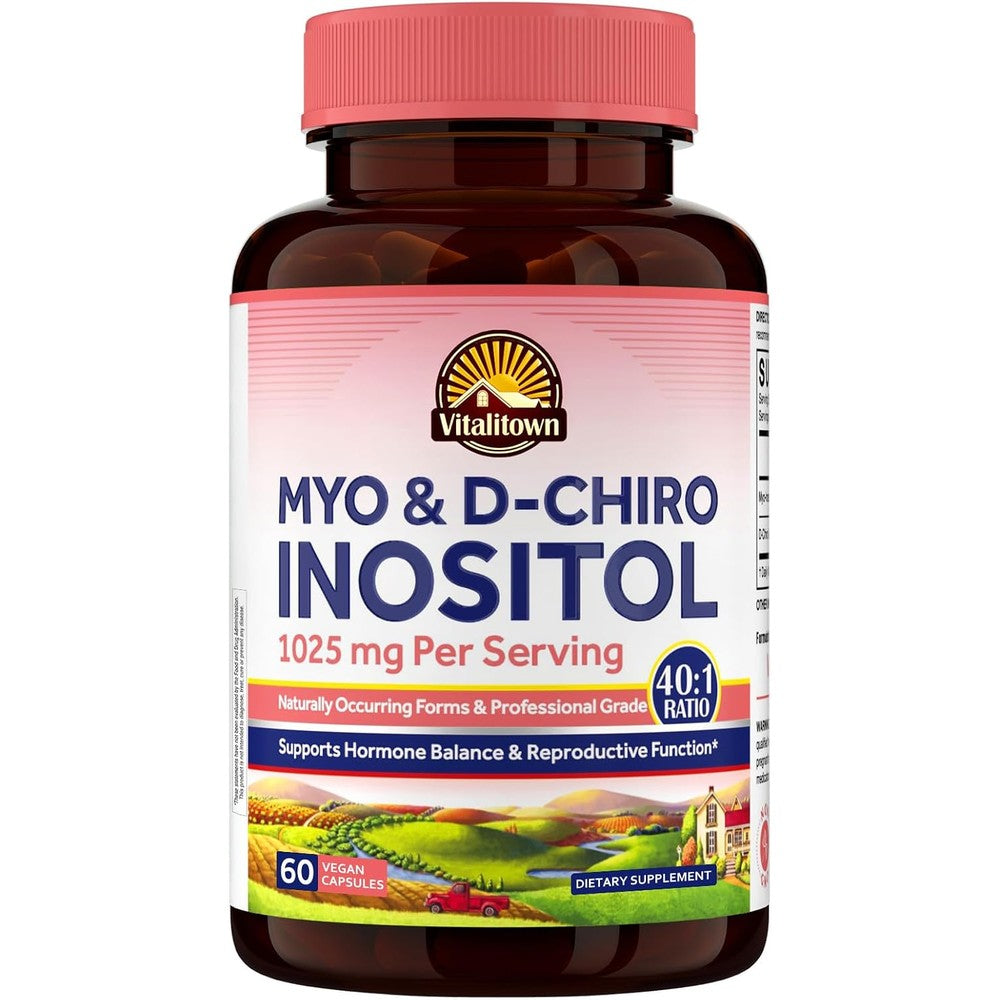 Vitalitown Inositol Supplement For Women Myo-Inositol And D-Chiro Inositol 40:1 Ratio Hormone Balance And Ovarian Support 60 Capsules