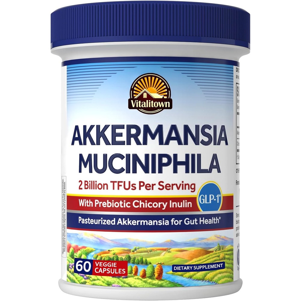 Vitalitown Akkermansia Probiotic GLP-1 With Chicory Inulin 2 Billion TFU Muciniphila Gut Health Supplement 60 Vegetarian Capsules