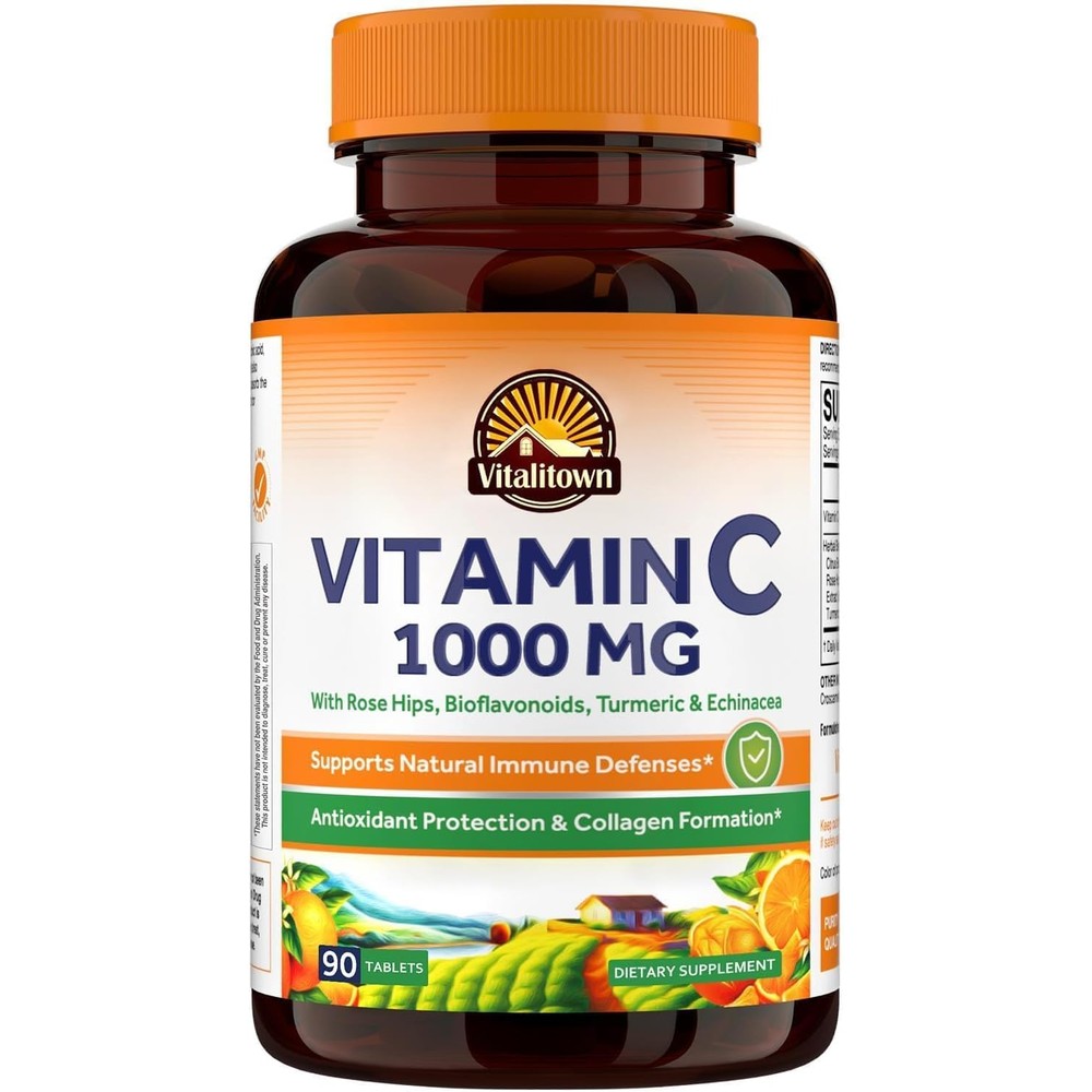 Vitalitown Vitamin C Complex 1000mg With Rose Hips Bioflavonoids Turmeric And Echinacea 90 Tablets
