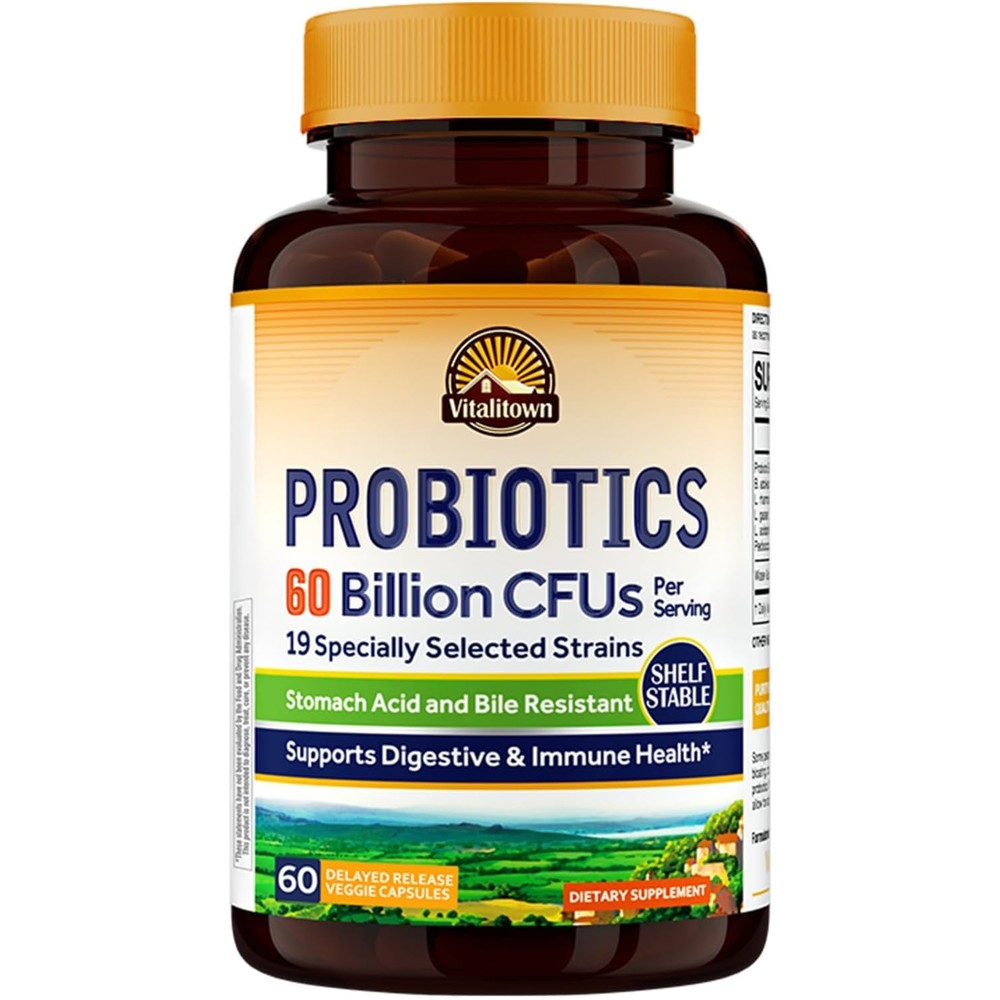 Vitalitown Probiotics And Prebiotics 60 Billion CFUs 19 Strains 60 Delayed Release Vegetable Capsules