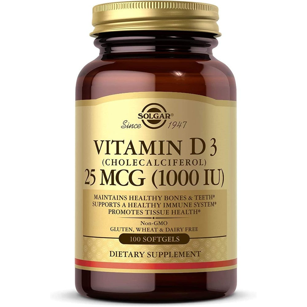 Solgar Vitamin D3 Cholecalciferol 25 Micrograms 1000 IU 100 Softgels