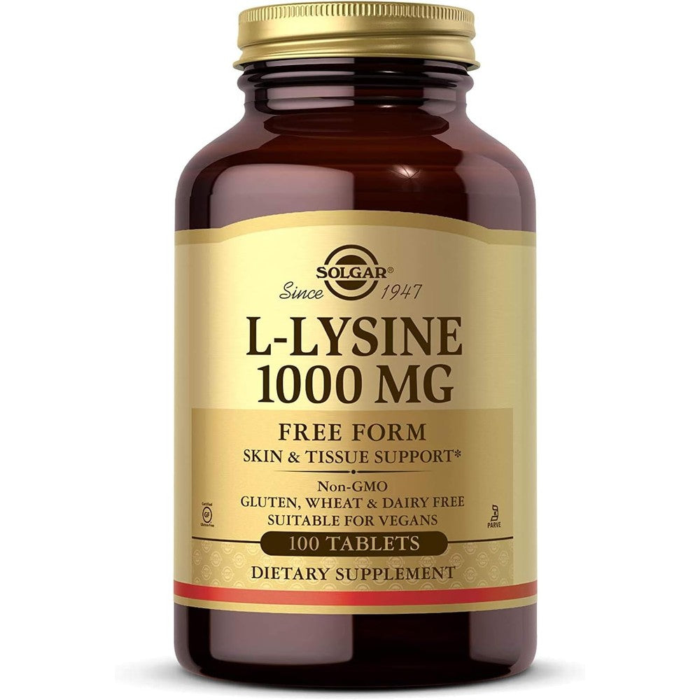 Solgar L-Lysine Essential Amino Acid Supplement 1000 Milligrams Enhanced Absorption For Skin Collagen Support 100 Tablets