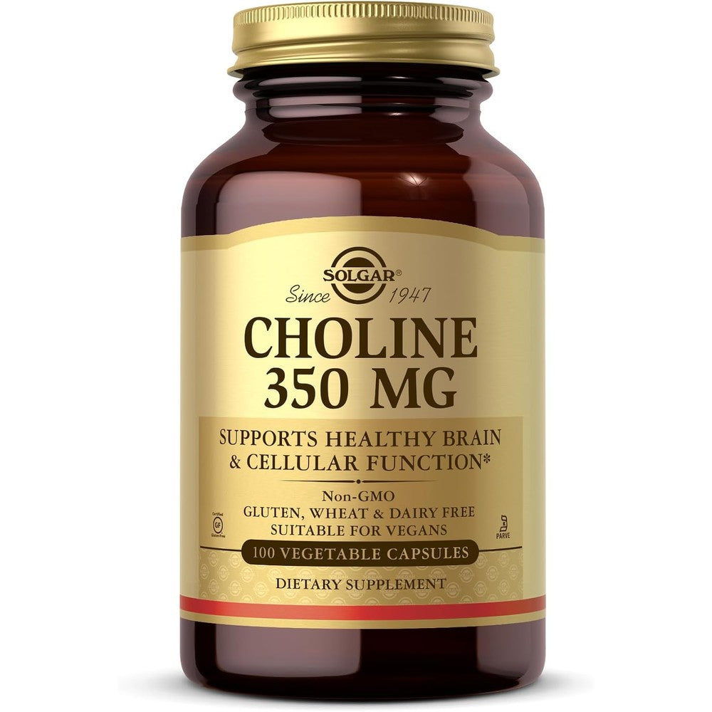 Solgar Choline 350 Milligrams 100 Vegetable Capsules Non-GMO Vegan Kosher