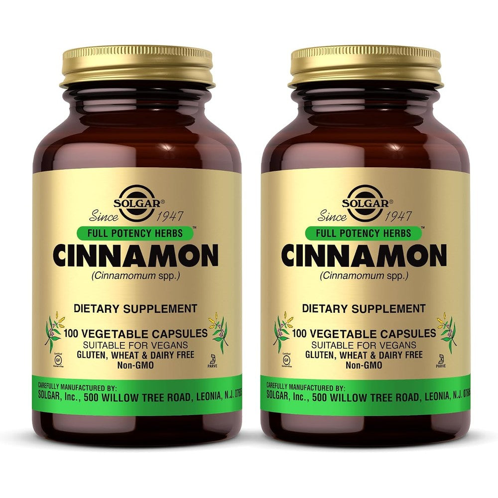 Solgar Cinnamon Full Potency 100 Vegetable Capsules Pack Of 2 Total 200 Servings Non-GMO Vegan Gluten Free