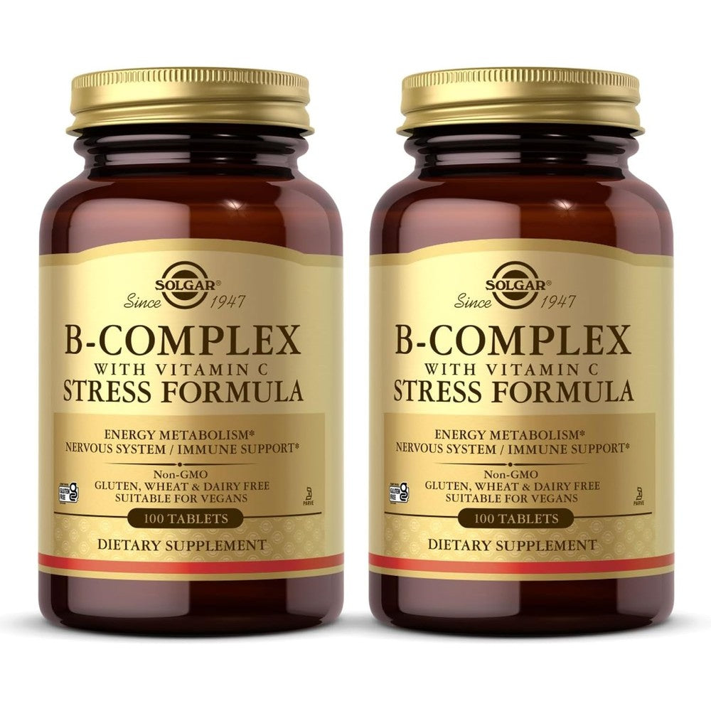 Solgar B-Complex With Vitamin C Stress Formula 100 Tablets Pack Of 2 Non-GMO Vegan