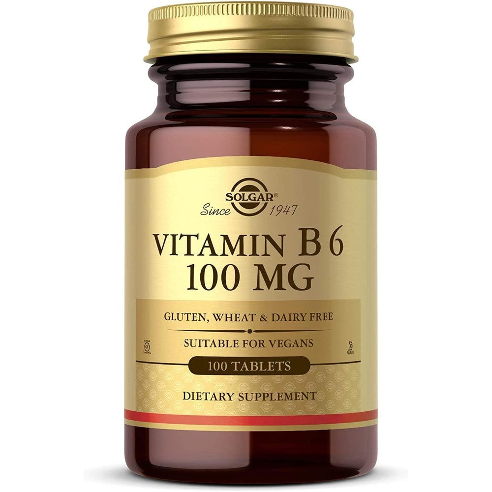 Solgar Vitamin B-6 100 Milligrams 100 Tablets Pyridoxine Supplement for Energy Metabolism and Nervous System Support