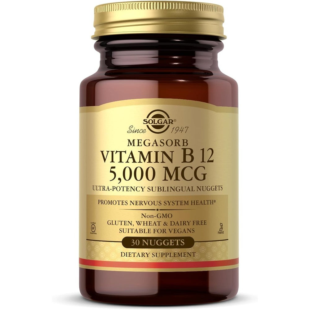Solgar Vitamin B12 5000 Mcg 30 Nuggets Promotes Nervous System Health Non-GMO Vegan